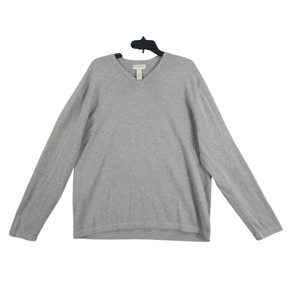 Banana Republic Mens Gray V-Neck Long Sleeve Sweater‎ 100% Cotton XL